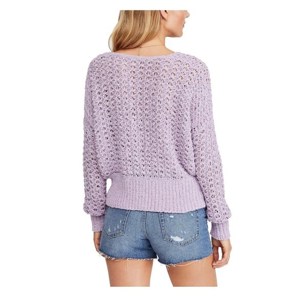 FREE PEOPLE Best Of You V-Neck Open Knit Sweater Lavender Purple - Picture 4 of 8